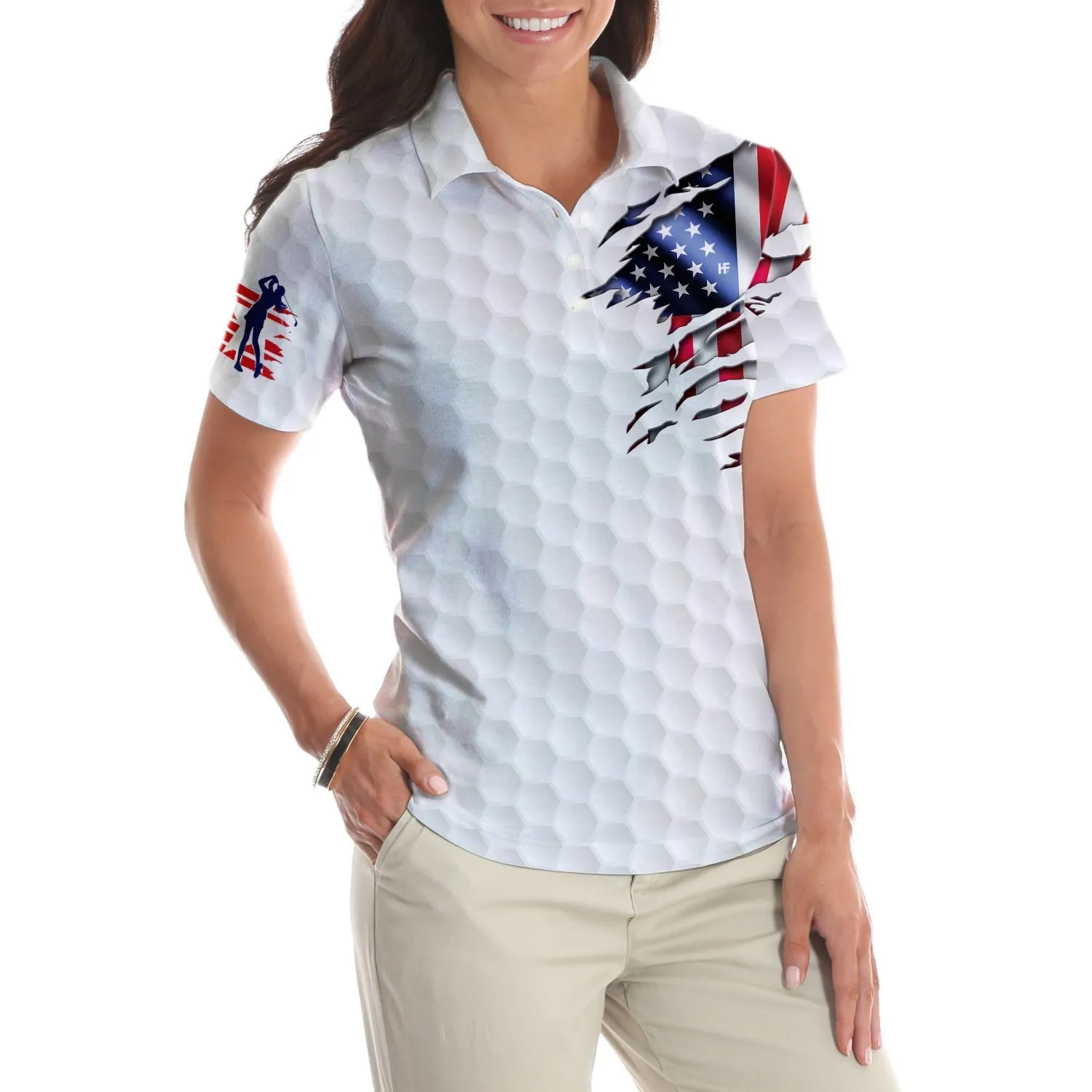 American Woman Golfer Golf Shirt Short Sleeve Women Polo Shirt Coolspod