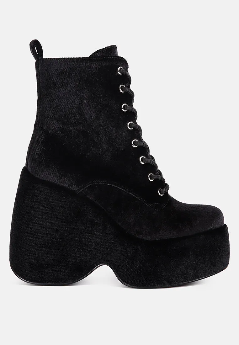 ASHCAN Black High Platform Velvet Ankle Boots