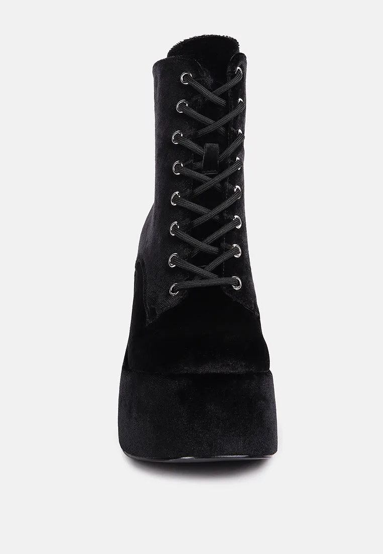 ASHCAN Black High Platform Velvet Ankle Boots