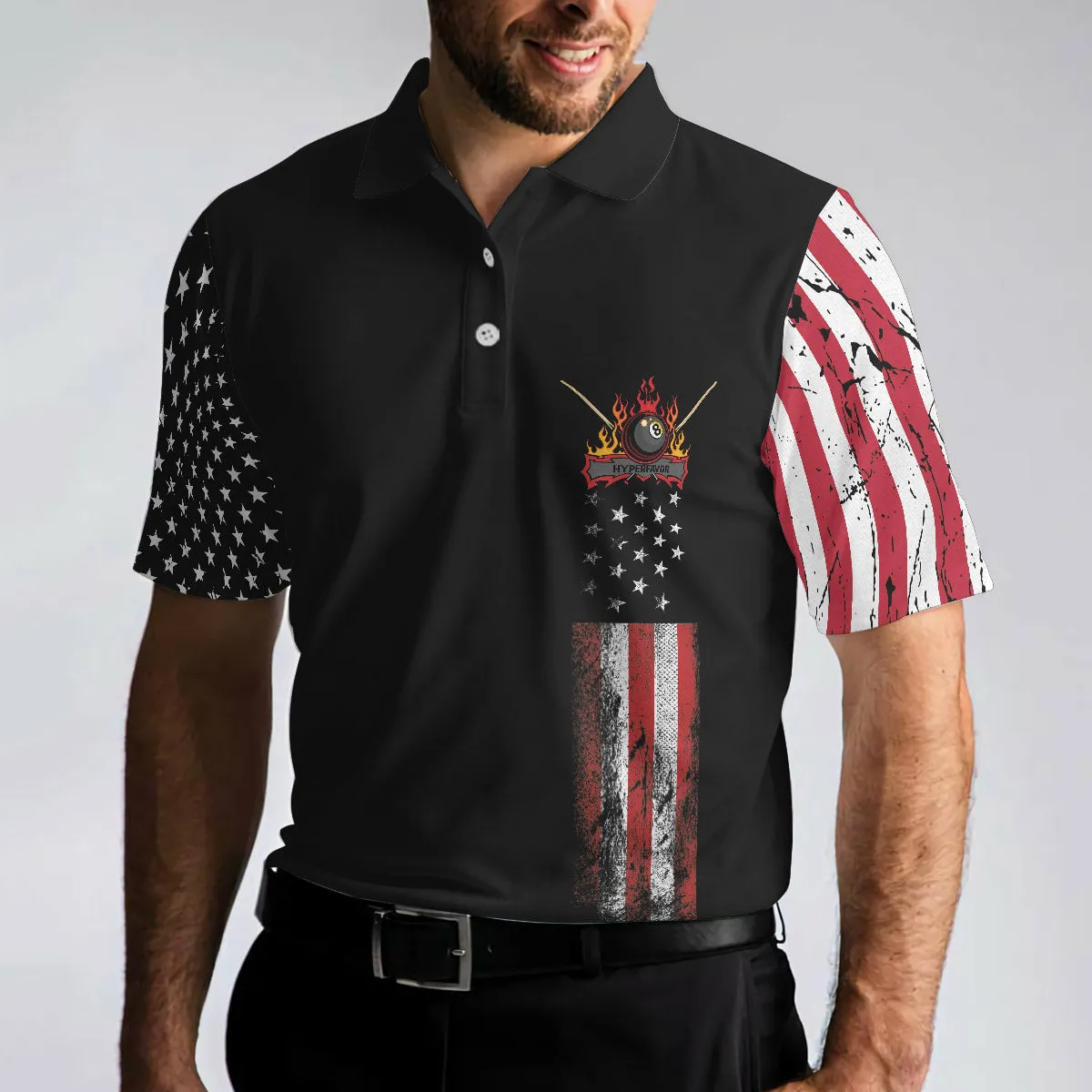 Billiards Eagle American Flag Black Golf Polo Shirt For Men - Gifts For Golfers Men