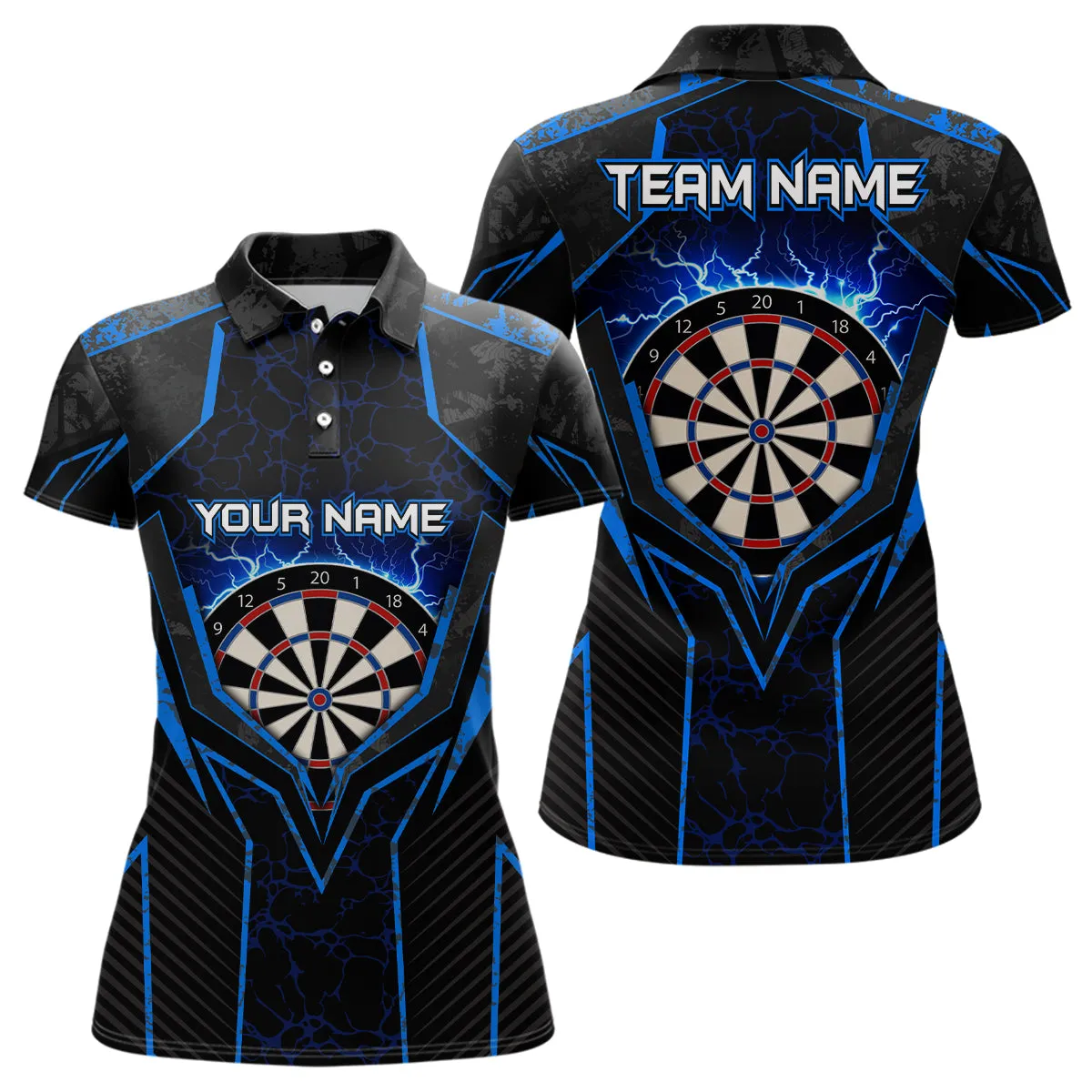 Blue Thunder Lightning Womens Darts Polo Shirt Custom Dart Shirts For Women Love Dart