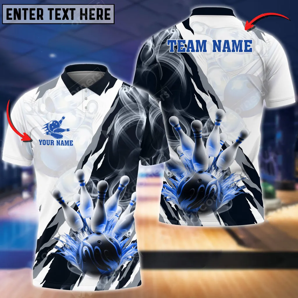 Bowling & Pins Smoke, Bowling & Pins Pattern Sport Jerseys Multicolor Option Customized Name, Team Name 3D Polo Shirt