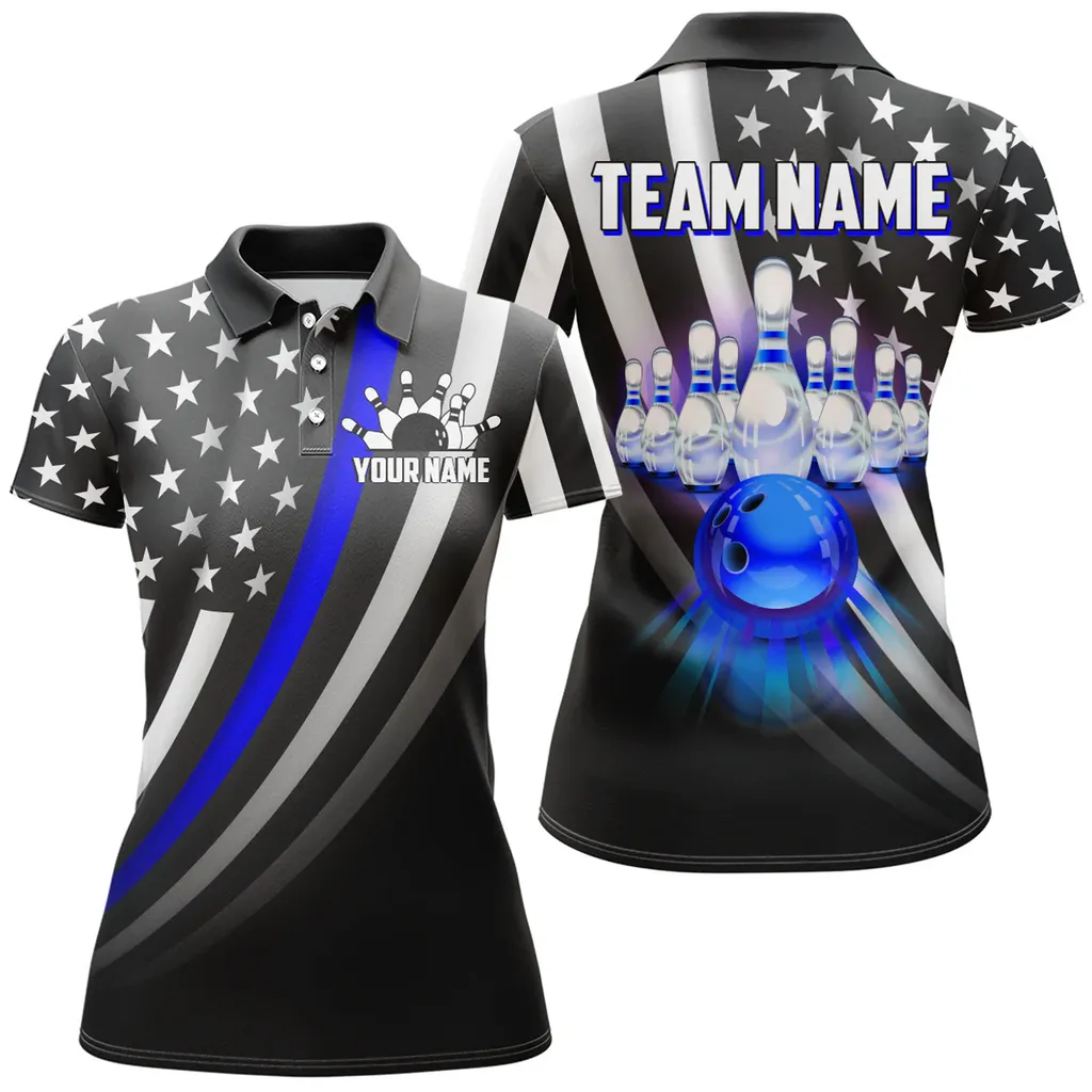 Bowling And Pins Retro American Multicolor Option Customized Name 3D Shirt For Women