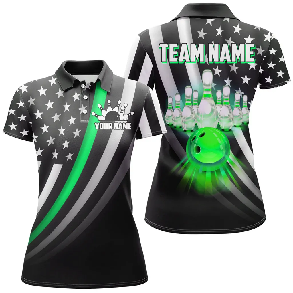 Bowling And Pins Retro American Multicolor Option Customized Name 3D Shirt For Women