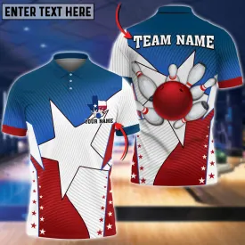 Bowling And Pins Texas Customized Name And Team Name 3D Polo Shirt, Texas Bowling Shirt