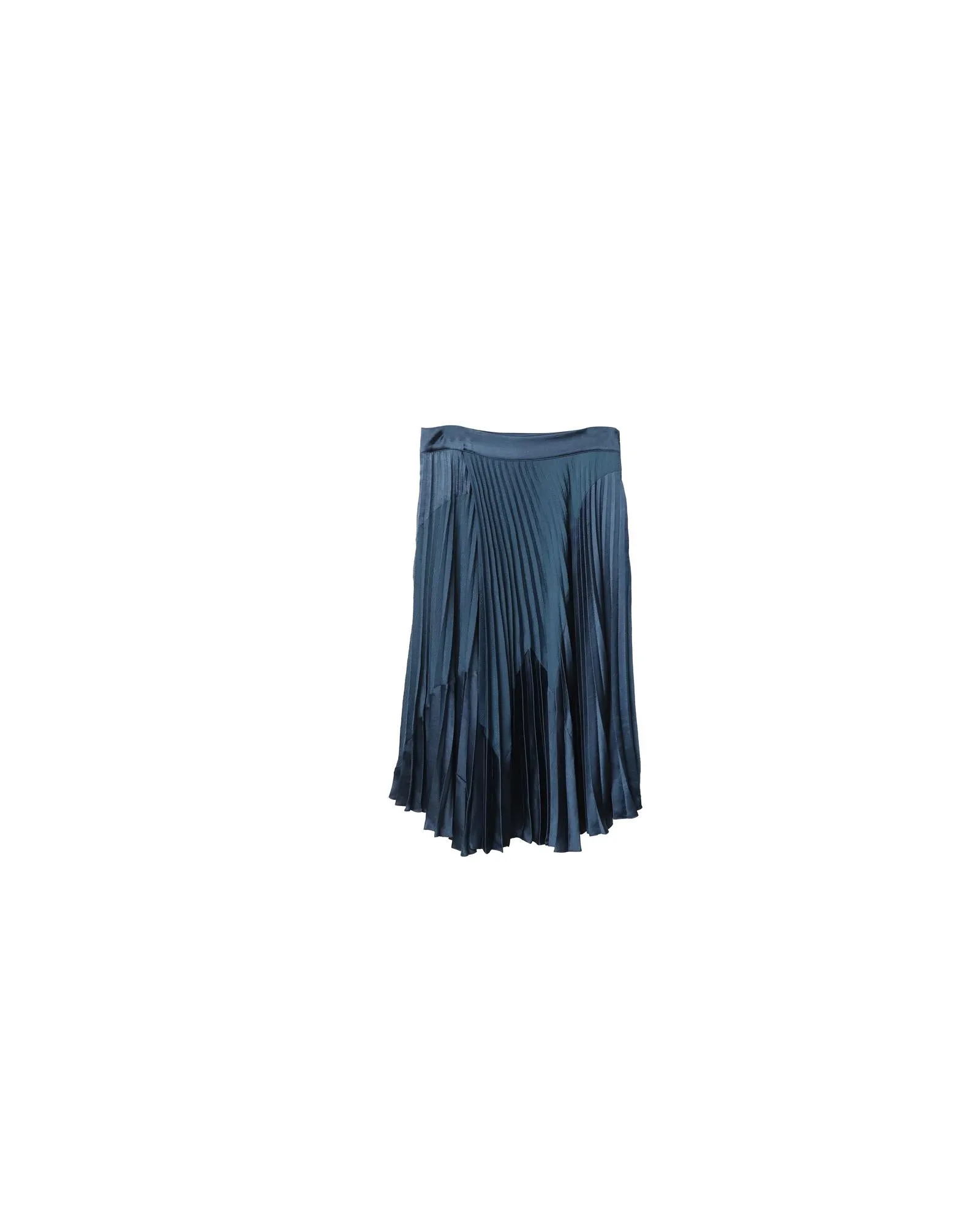 Chevron Pleated Midi Skirt in Navy Blue Silk