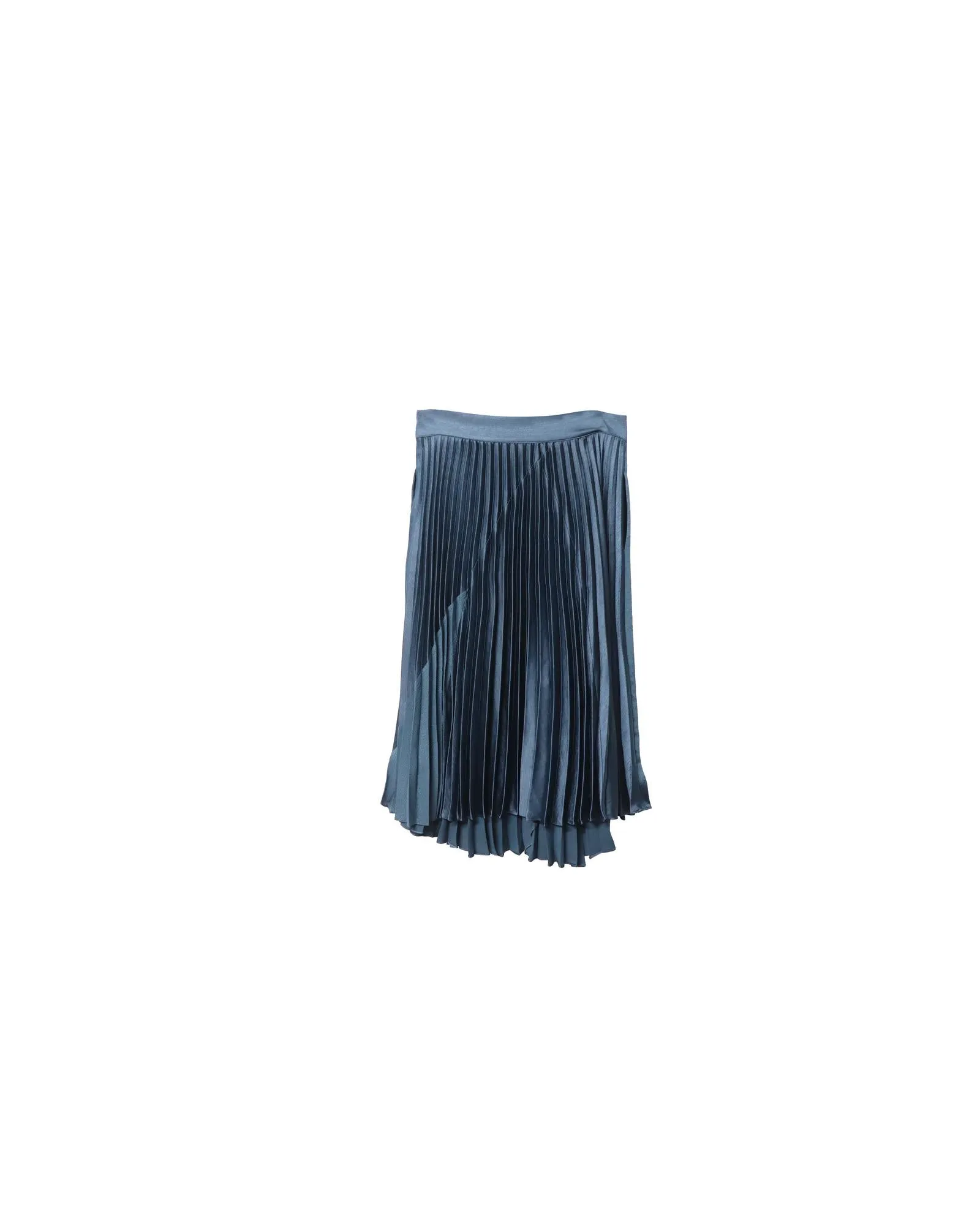 Chevron Pleated Midi Skirt in Navy Blue Silk