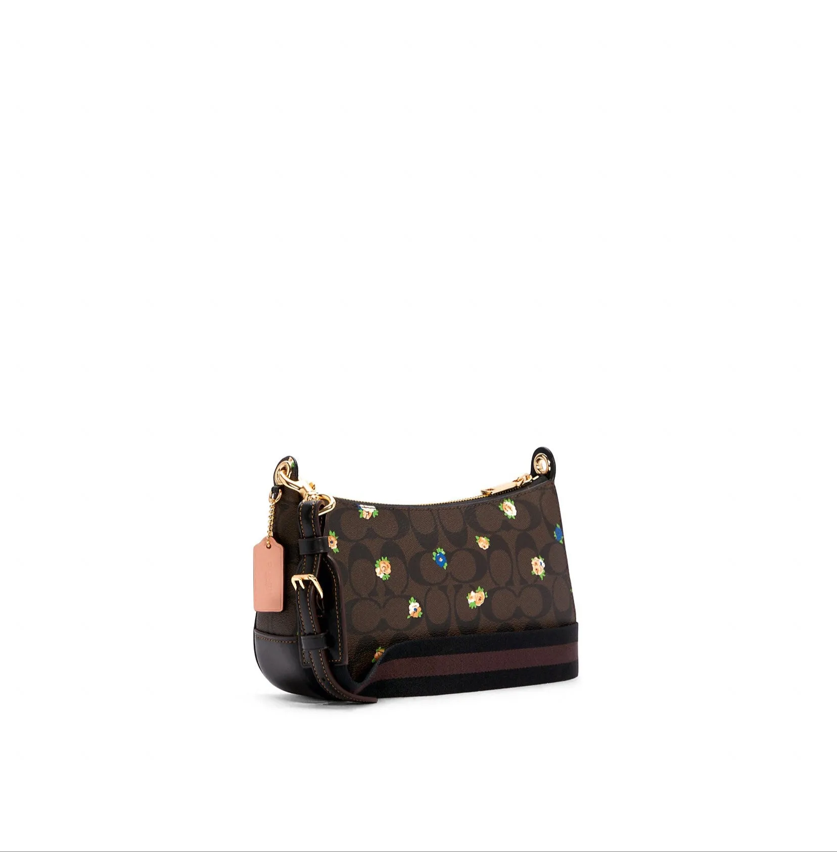 Coach Women's Brown Black Multi Jes Baguette In Signature Canvas With Vintage Mini Rose Print