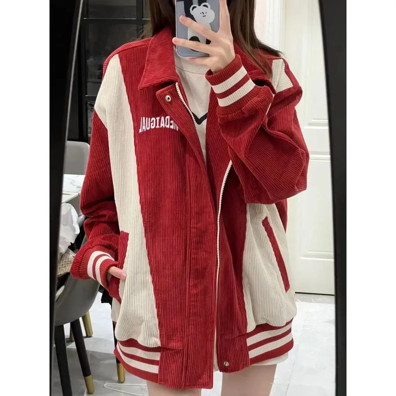 Color-Blocking Loose Fit Casual Retro Corduroy Shirt Jacket