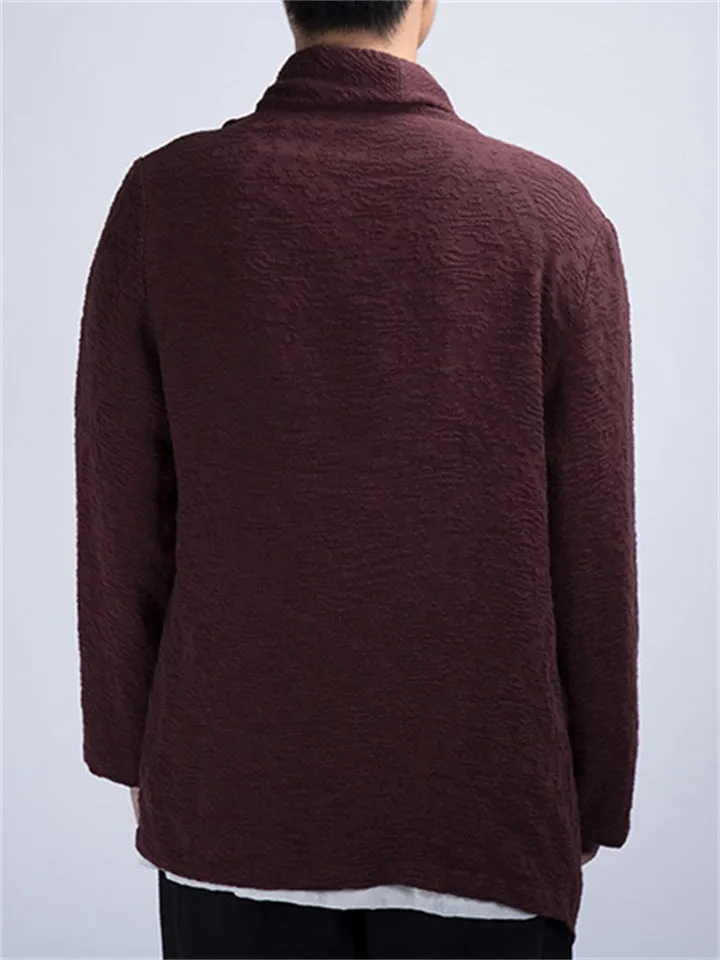 Cotton Linen Simple Split Cowl Neck Shirt for Men