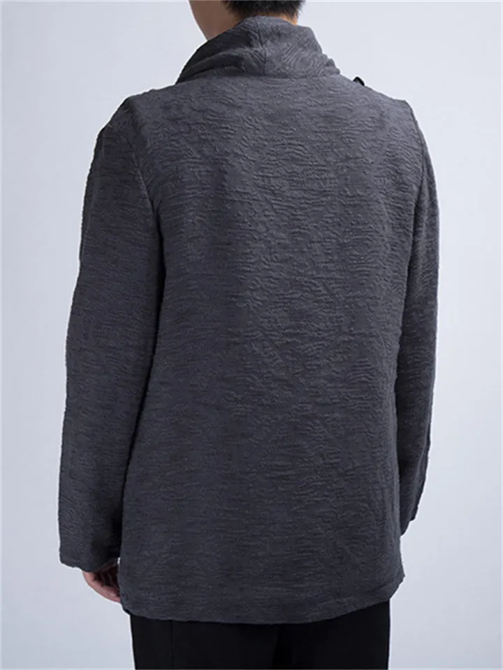 Cotton Linen Simple Split Cowl Neck Shirt for Men