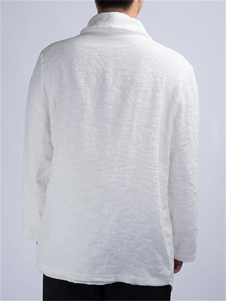 Cotton Linen Simple Split Cowl Neck Shirt for Men