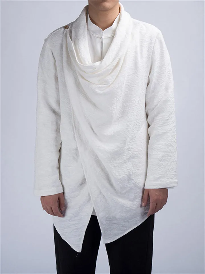 Cotton Linen Simple Split Cowl Neck Shirt for Men