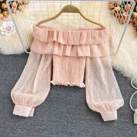 Cute tulle long sleeve tops     S222