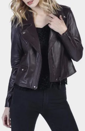 Danette Leather Moto Biker Leather Jacket