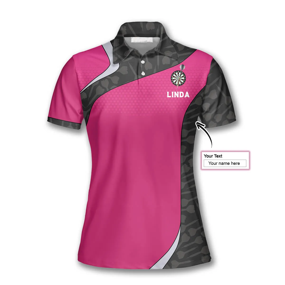 Dart Arrows Black Pink Custom Darts Shirts for Women, Personalized Name Dart Polo Shirt