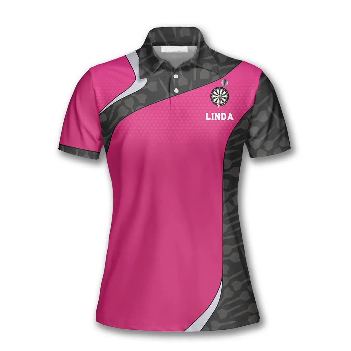 Dart Arrows Black Pink Custom Darts Shirts for Women, Personalized Name Dart Polo Shirt