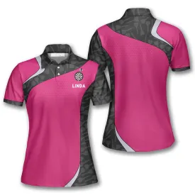 Dart Arrows Black Pink Custom Darts Shirts for Women, Personalized Name Dart Polo Shirt