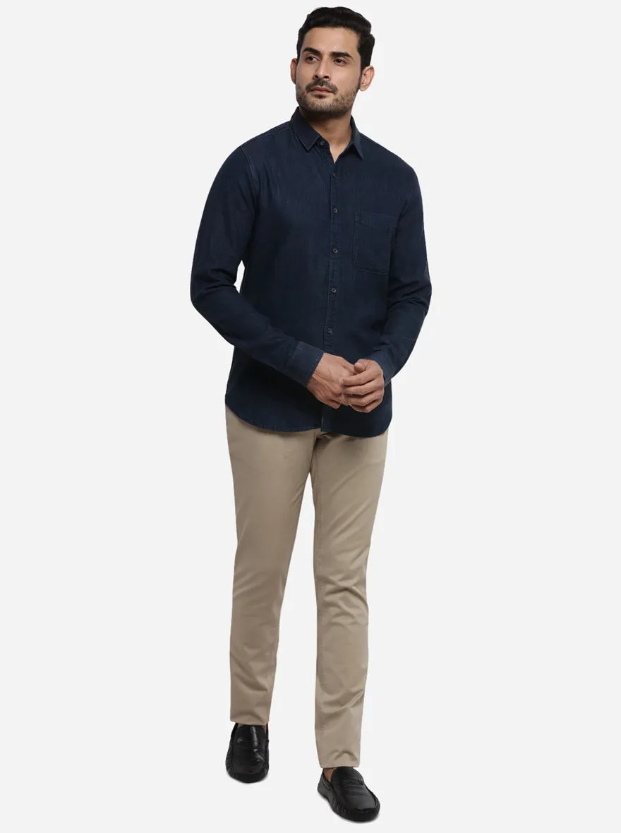 Deep Blue Solid Slim Fit Casual Shirt | Greenfibre