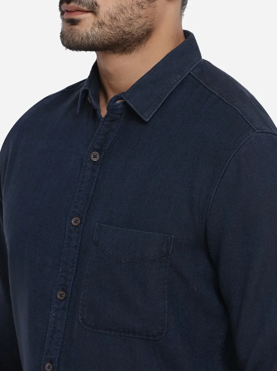 Deep Blue Solid Slim Fit Casual Shirt | Greenfibre