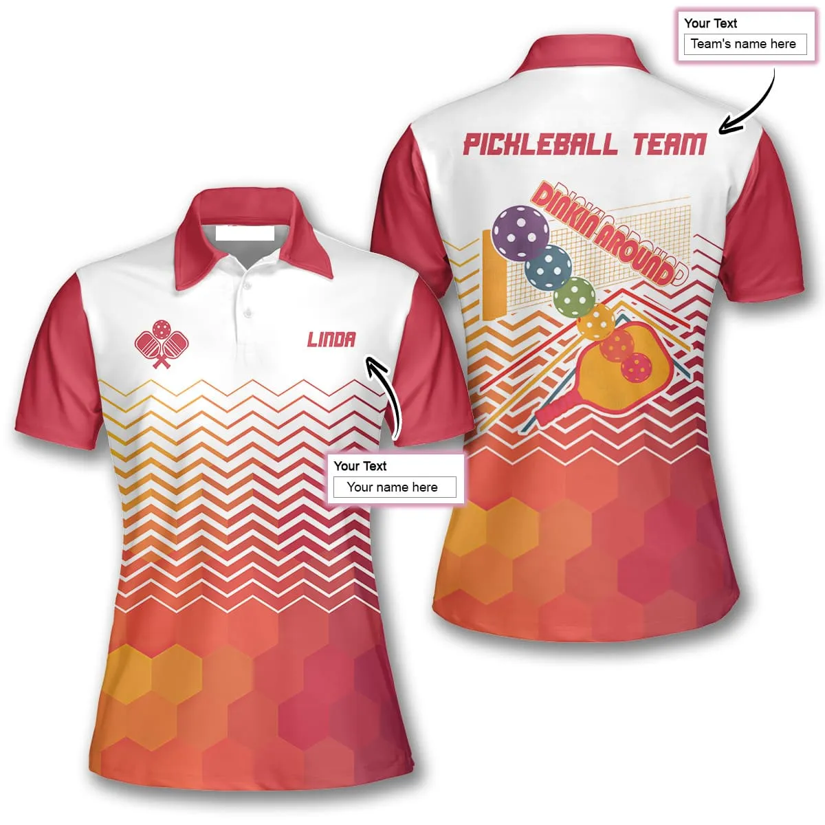 Dinkin Around Sunset Sporty Pickleball Polo Shirts For Women