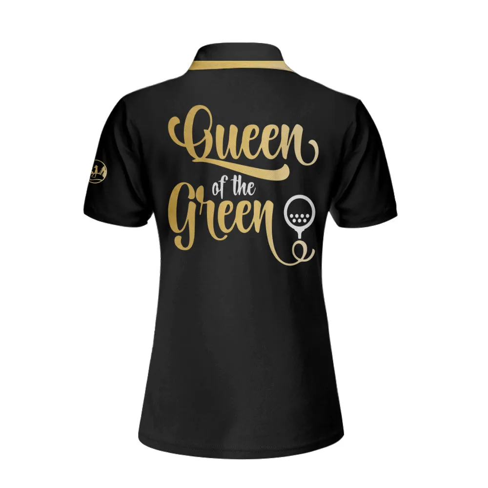 Elegant Gold Pattern Queen Of The Green Golf Women Polo Shirt, Unique Female Golf Gift