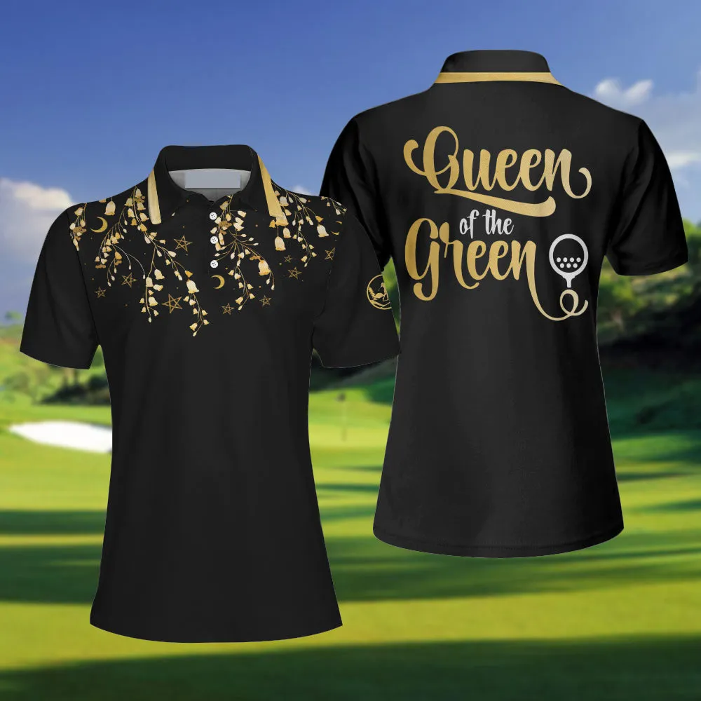 Elegant Gold Pattern Queen Of The Green Golf Women Polo Shirt, Unique Female Golf Gift