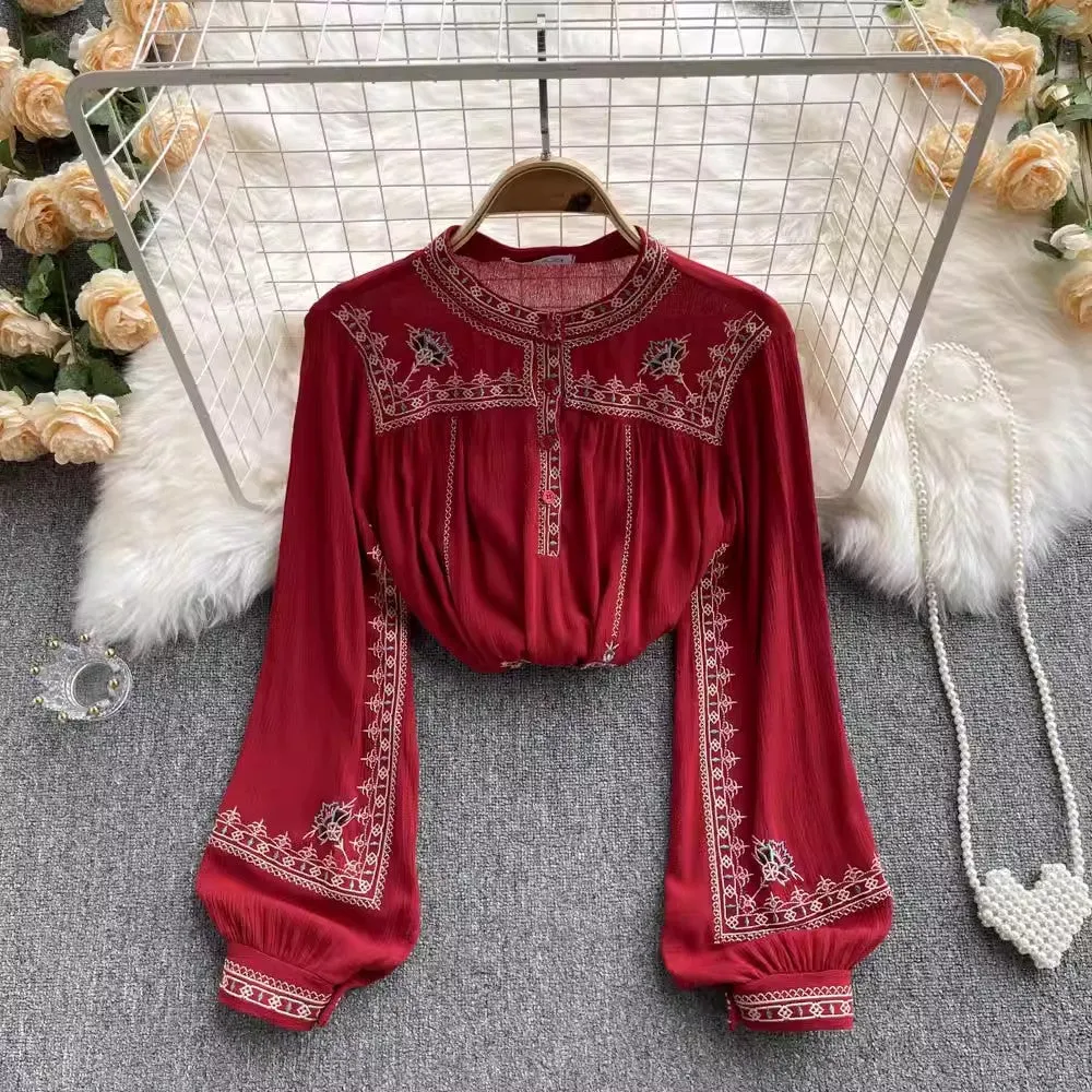 embroidery chiffon top women's design shirt    S4559