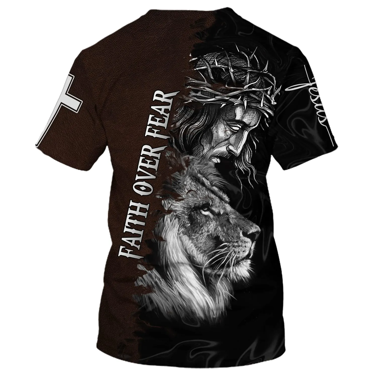 Faith Over Fear Shirts - Jesus And The Lion Of Judah 3D All Over Printed Shirt for Men and Women