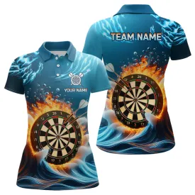 Fire And Water Blue Womens Darts Polo Shirt Custom Darts Shirt For Women