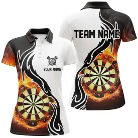 Fire Flame Dartboard Womens Dart Polo Shirts Custom Darts Shirt For Women, Idea Gift for Dart Lovers