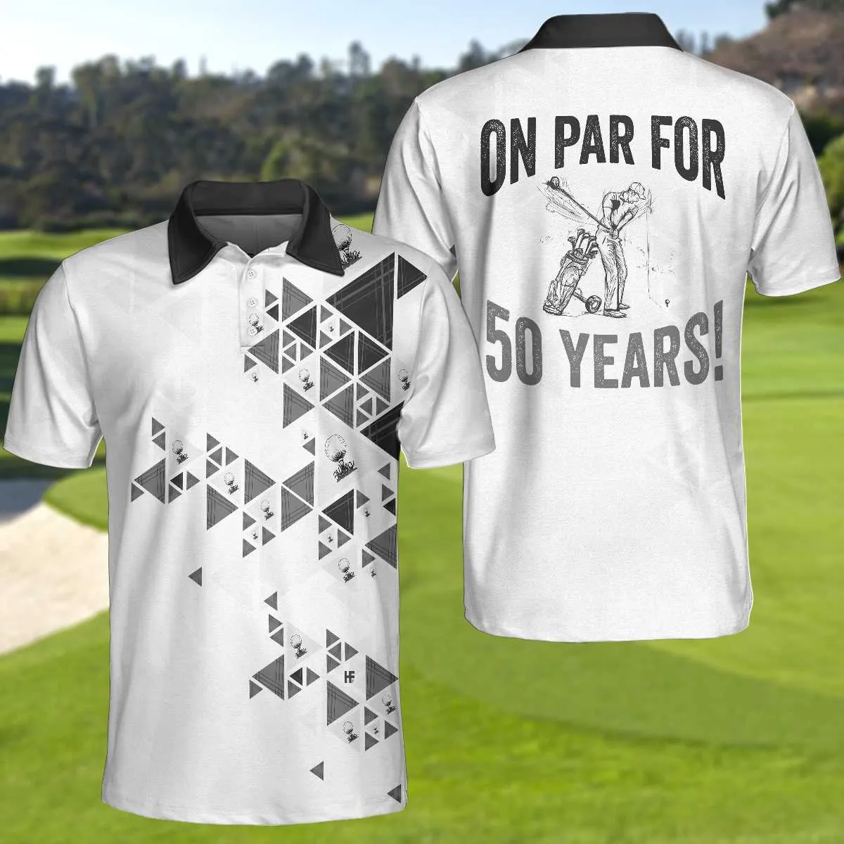 Golf Pattern On Par For Years Polo Shirt, Black And White Polo Shirt, Best Golf Shirt For Men Coolspod