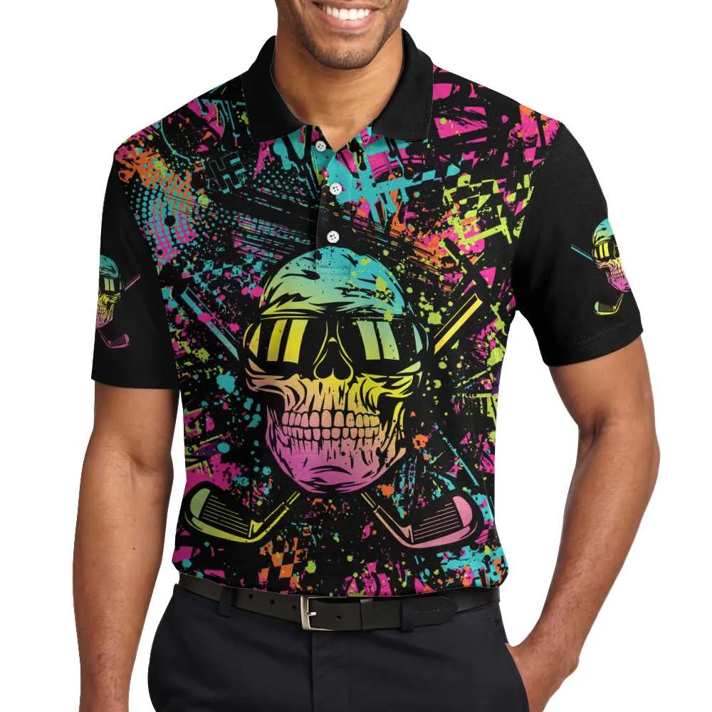 Golf Skull Graffiti Short Sleeve Polo Shirt, Streetwear Polo Shirt, Best Golf Shirt For Men Coolspod