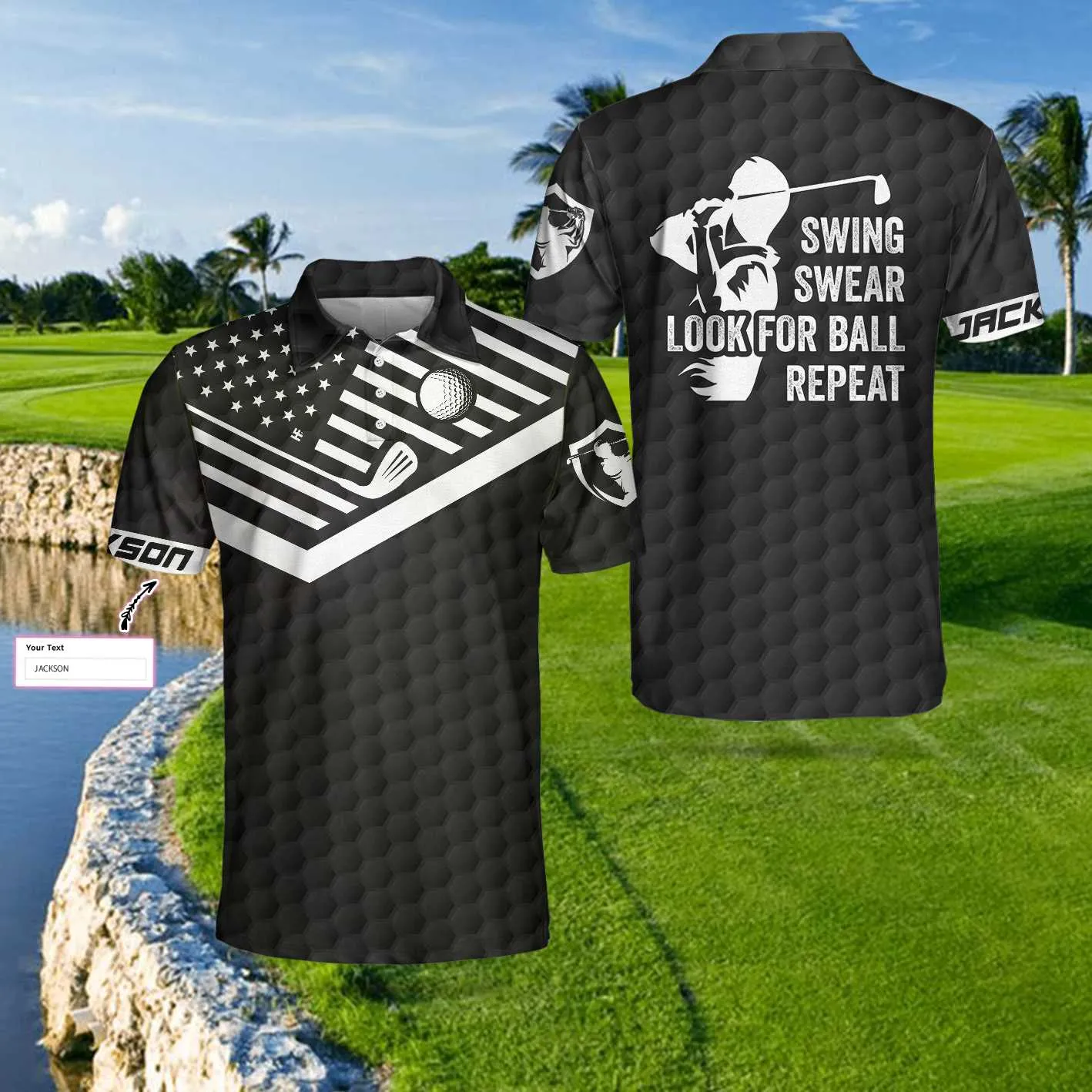 Golfing Instructions Custom Polo Shirt, Personalized Black American Flag Polo Shirt, Cool Golf Shirt For Men Coolspod