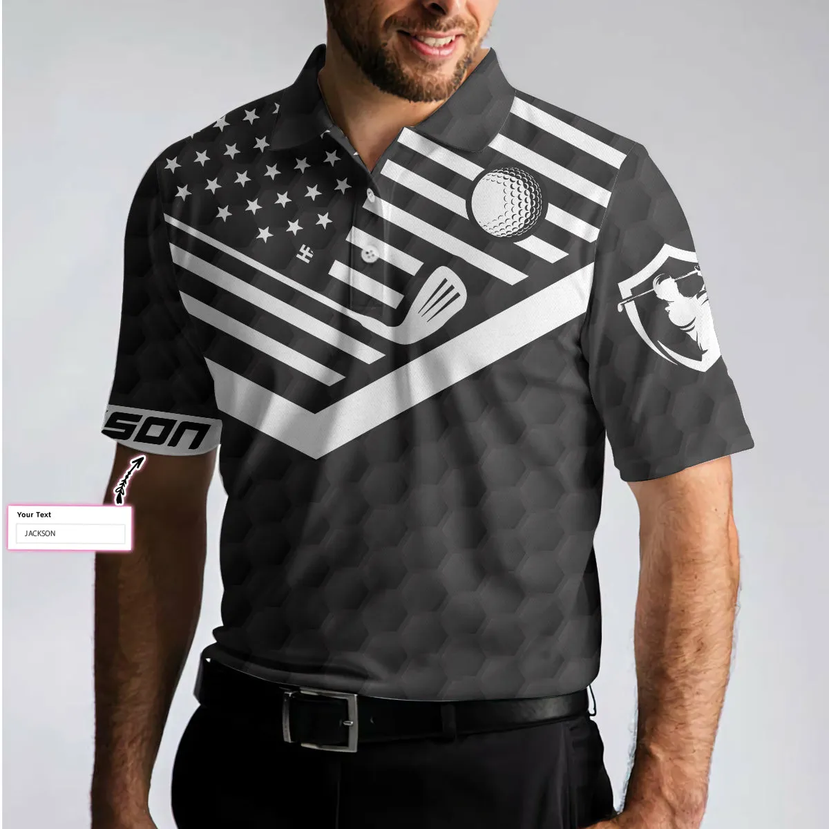 Golfing Instructions Custom Polo Shirt, Personalized Black American Flag Polo Shirt, Cool Golf Shirt For Men Coolspod