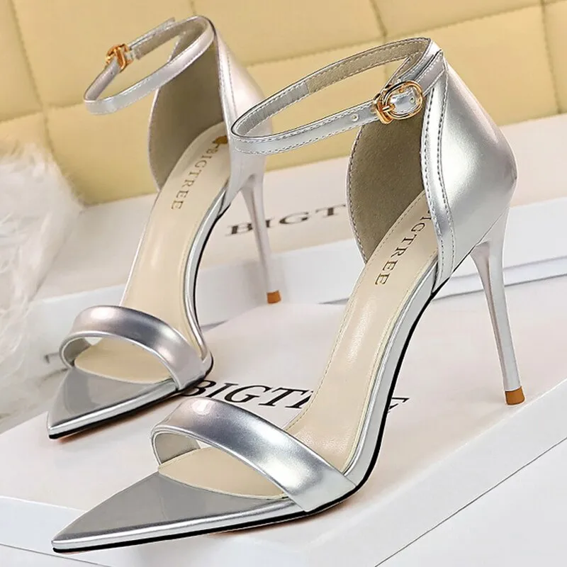 Graduation Gift Shoes Pointed Open Toe Women Sandals Fashion Heeled Sandals Plus Size 43 Stiletto High Heels Sandles Women Summer Shoes