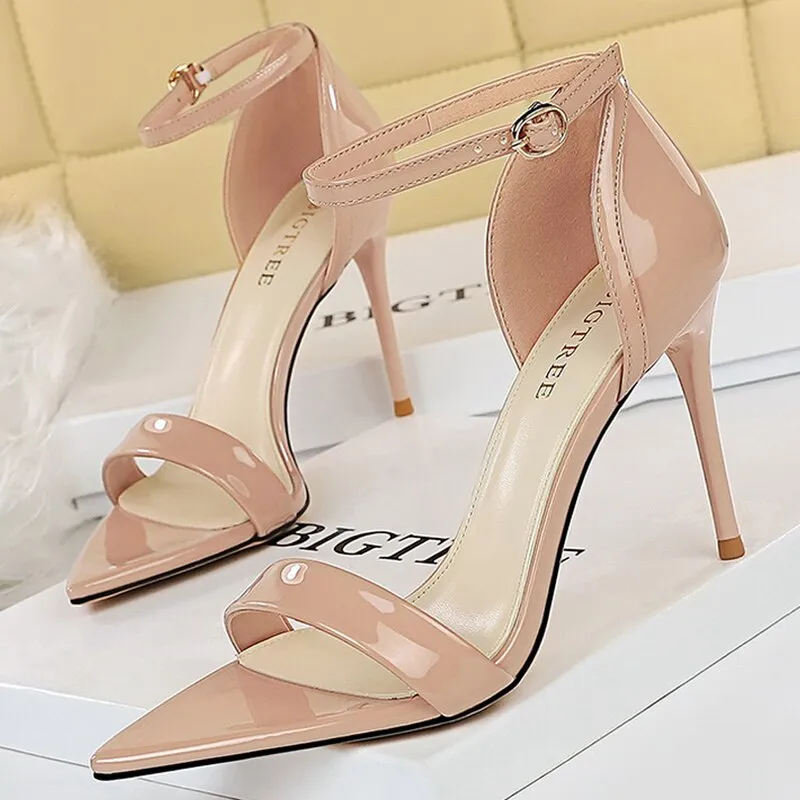 Graduation Gift Shoes Pointed Open Toe Women Sandals Fashion Heeled Sandals Plus Size 43 Stiletto High Heels Sandles Women Summer Shoes