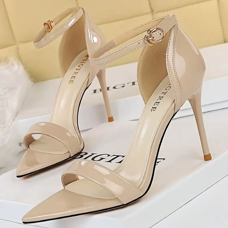 Graduation Gift Shoes Pointed Open Toe Women Sandals Fashion Heeled Sandals Plus Size 43 Stiletto High Heels Sandles Women Summer Shoes