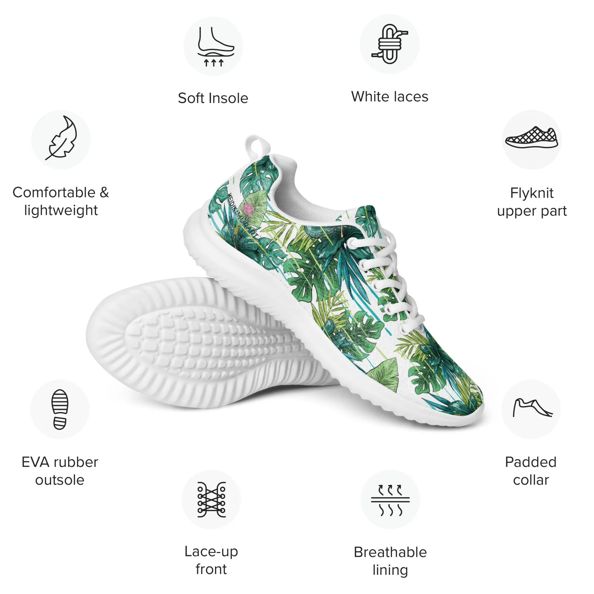 Green Tropical Print Men's Kicks, Tropical Leaves Print Breathable Lightweight Men’s Athletic Shoes (US Size: 5-13)