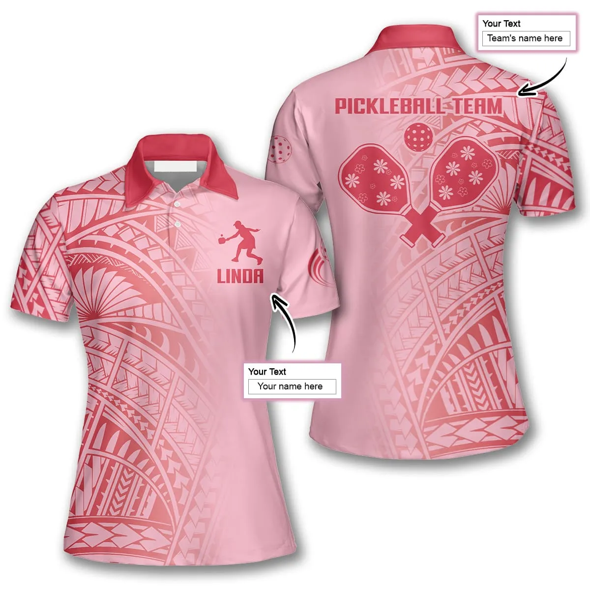 Grey And Pink Tribal Pickleball Custom Name Polo Shirts For Women