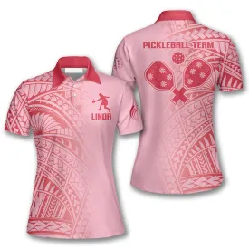 Grey And Pink Tribal Pickleball Custom Name Polo Shirts For Women