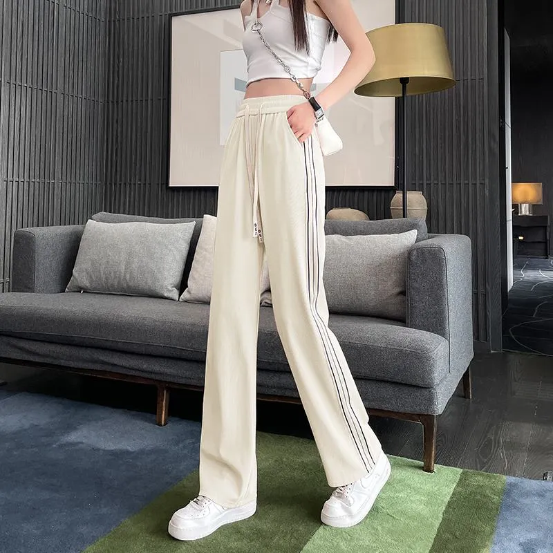 High Waist Narrow Thin Loose-Fit Draping Straight Leg Silky Pants