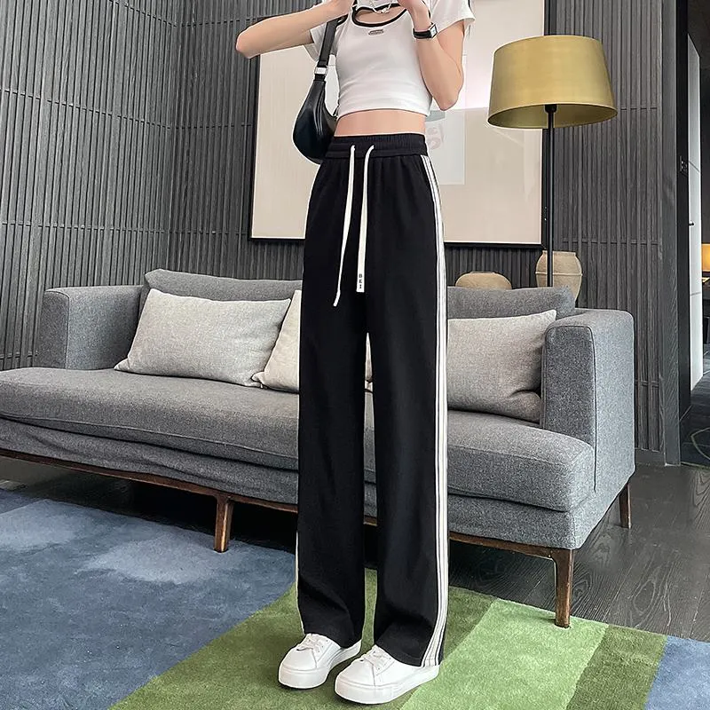 High Waist Narrow Thin Loose-Fit Draping Straight Leg Silky Pants