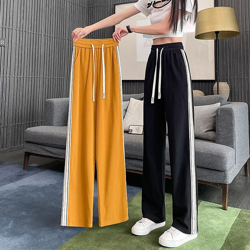 High Waist Narrow Thin Loose-Fit Draping Straight Leg Silky Pants