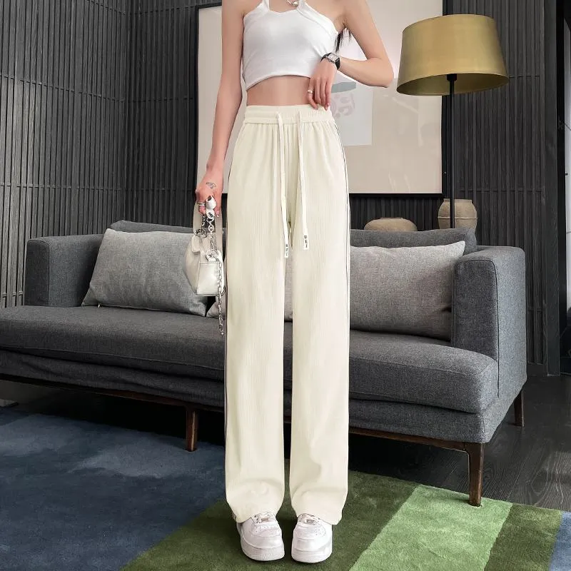 High Waist Narrow Thin Loose-Fit Draping Straight Leg Silky Pants