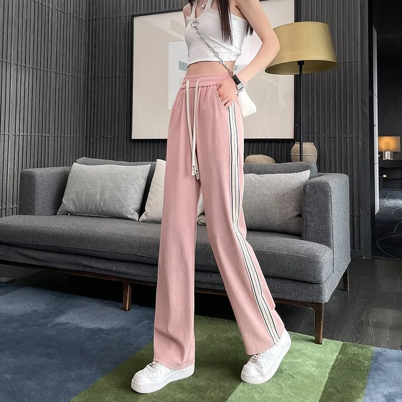 High Waist Narrow Thin Loose-Fit Draping Straight Leg Silky Pants