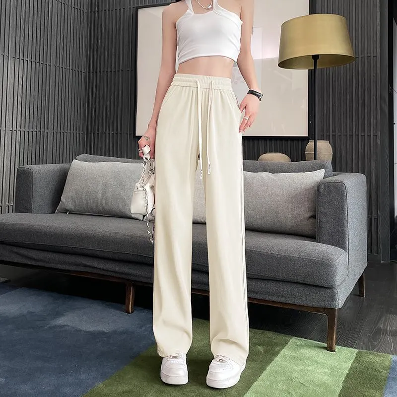 High Waist Narrow Thin Loose-Fit Draping Straight Leg Silky Pants