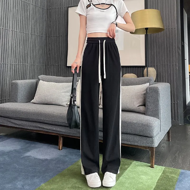 High Waist Narrow Thin Loose-Fit Draping Straight Leg Silky Pants