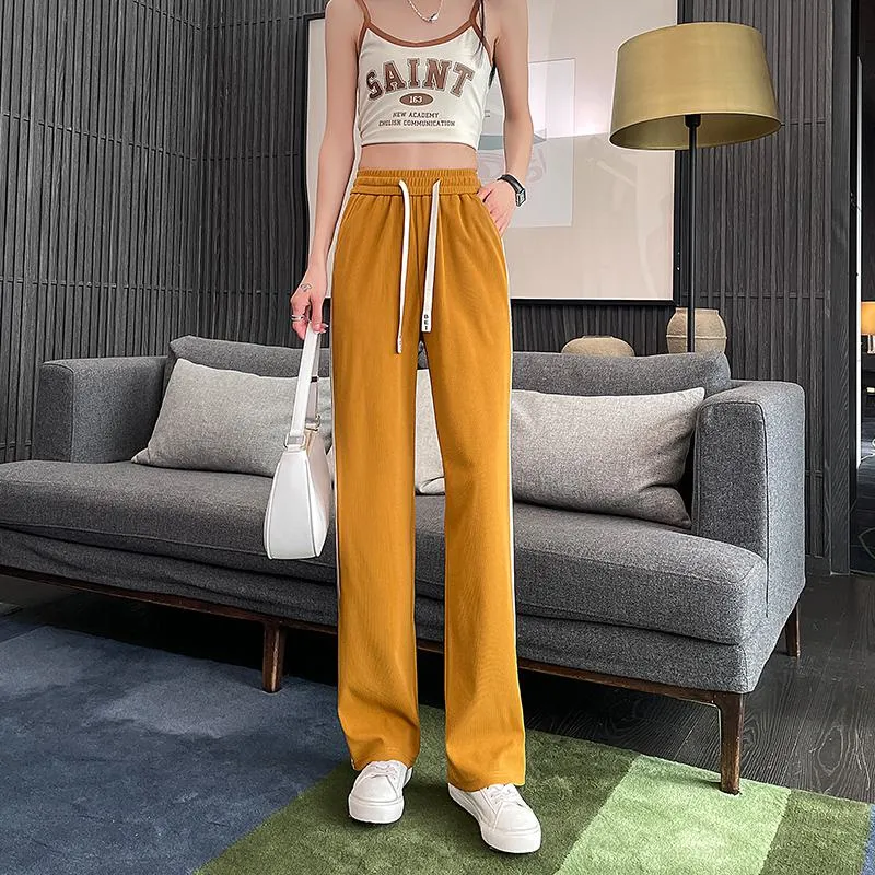 High Waist Narrow Thin Loose-Fit Draping Straight Leg Silky Pants