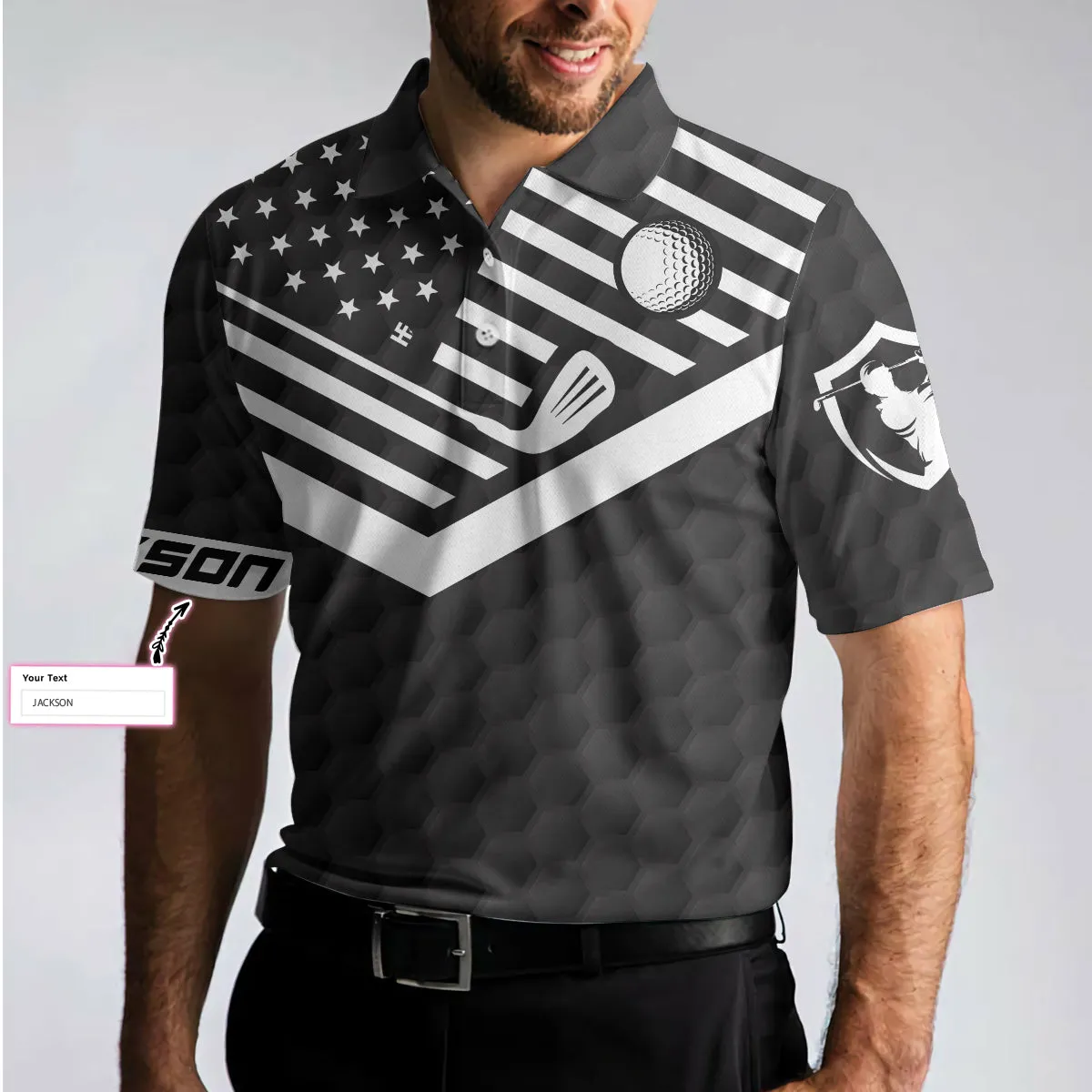 I Am A Golfer Custom Polo Shirt, Personalized Black American Flag Polo Shirt, Cool Golf Shirt For Men Coolspod